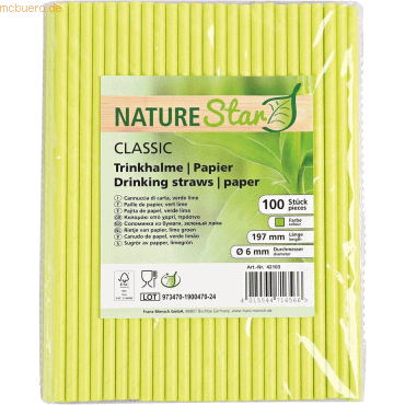 4015544716566 - NATURESTAR Strohhalm aus Papier CLASSIC Ø 6 mm Trinkhalm für Cocktails Drinks Limonaden und Erfrischungsgetränke 1 Packung = 100 Stück limettengrün