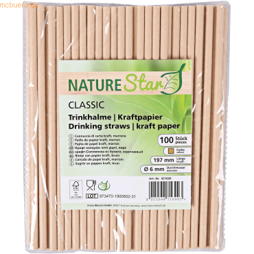 4015544716993 - NATURESTAR Papier-Trinkhalme einfarbig 197 cm Trinkröhrchen aus lebensmittelechtem & geschmacksneutralem Papier 1 Packung = 100 Stück natur