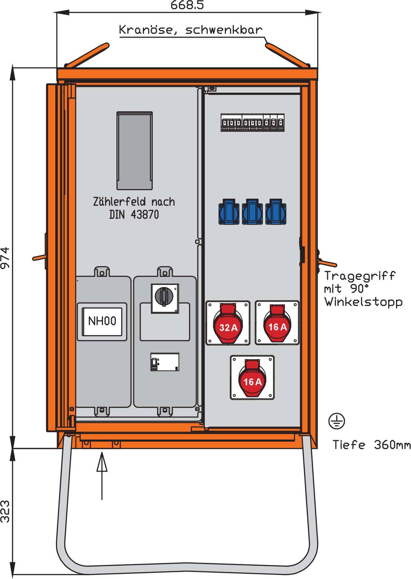 4015609068753 - Walther Anschlvertschrank WAV0100BR1 24kVA ZählerplRCD Typ B 5 LS 3 CEE-Abg