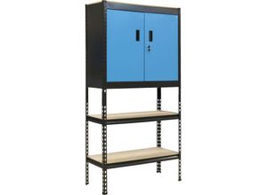 4015671710369 - GÜDE Steckregal Regale BTH 90x40x183 cm mit Schrank & 4 Regalböden Gr B H T 90 cm x 183 cm x 40 cm 4 St blau (blau schwarz) Werkstatt-Regale Regale