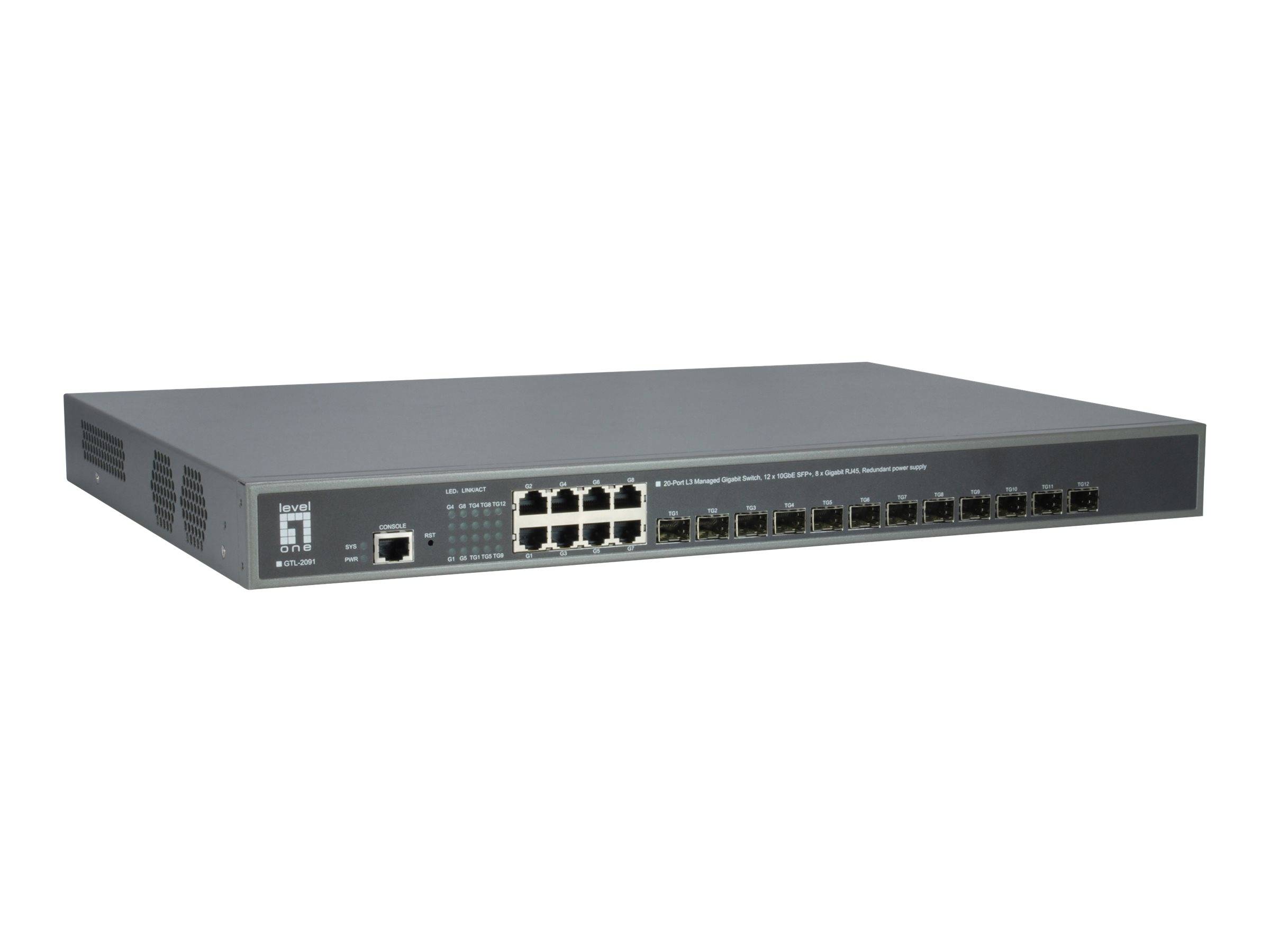 4015867208366 - GTL-2091 20-Port L3 Managed Gigabit Switch (12 x 10GbE SFP+ 8 x Gigabit RJ45) Redundant power supply