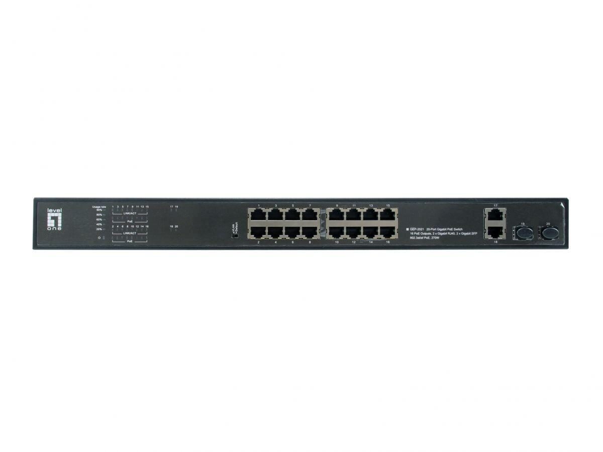 4015867223895 - GEP-2021 - Switch - 16 x 10 100 1000 (PoE) + 2 x 10 100 1000 + 2 x Gigabit SFP (Uplink) - Desktop an Rack montierbar - PoE (270 W)