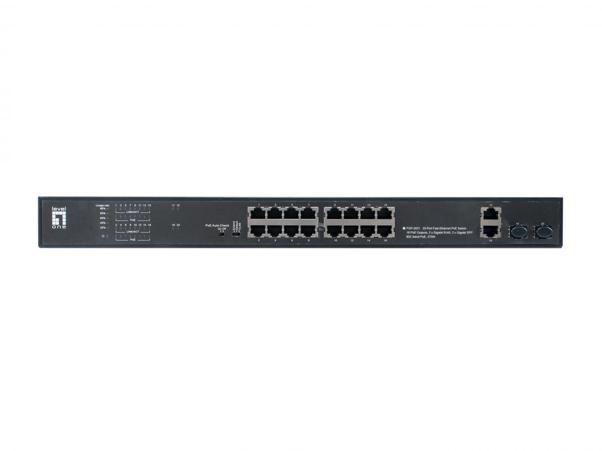 4015867223918 - Switch 20 Fast Ethernet-Ports mit 16 PoE-Ports 270W 2 Gigabit-Ports 2 Gigabit SFP (FGP-2031)