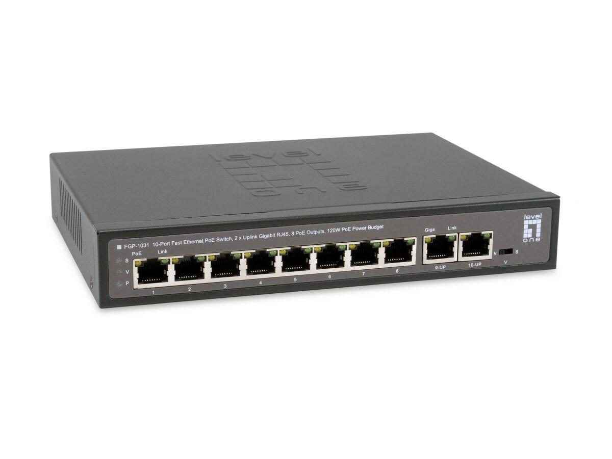 4015867228166 - Switch 10 Fast Ethernet-Ports mit 8 PoE-Ports 120W 2 Uplink Gigabit-Ports (FGP-1031)