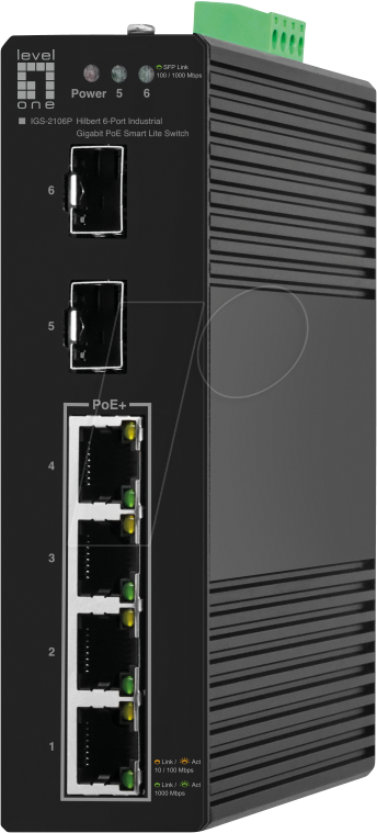 4015867236178 - Hilbert 6-Port Industrie Gigabit PoE  -- 2xSFP 4 PoE Outputs 8023at af  PoE