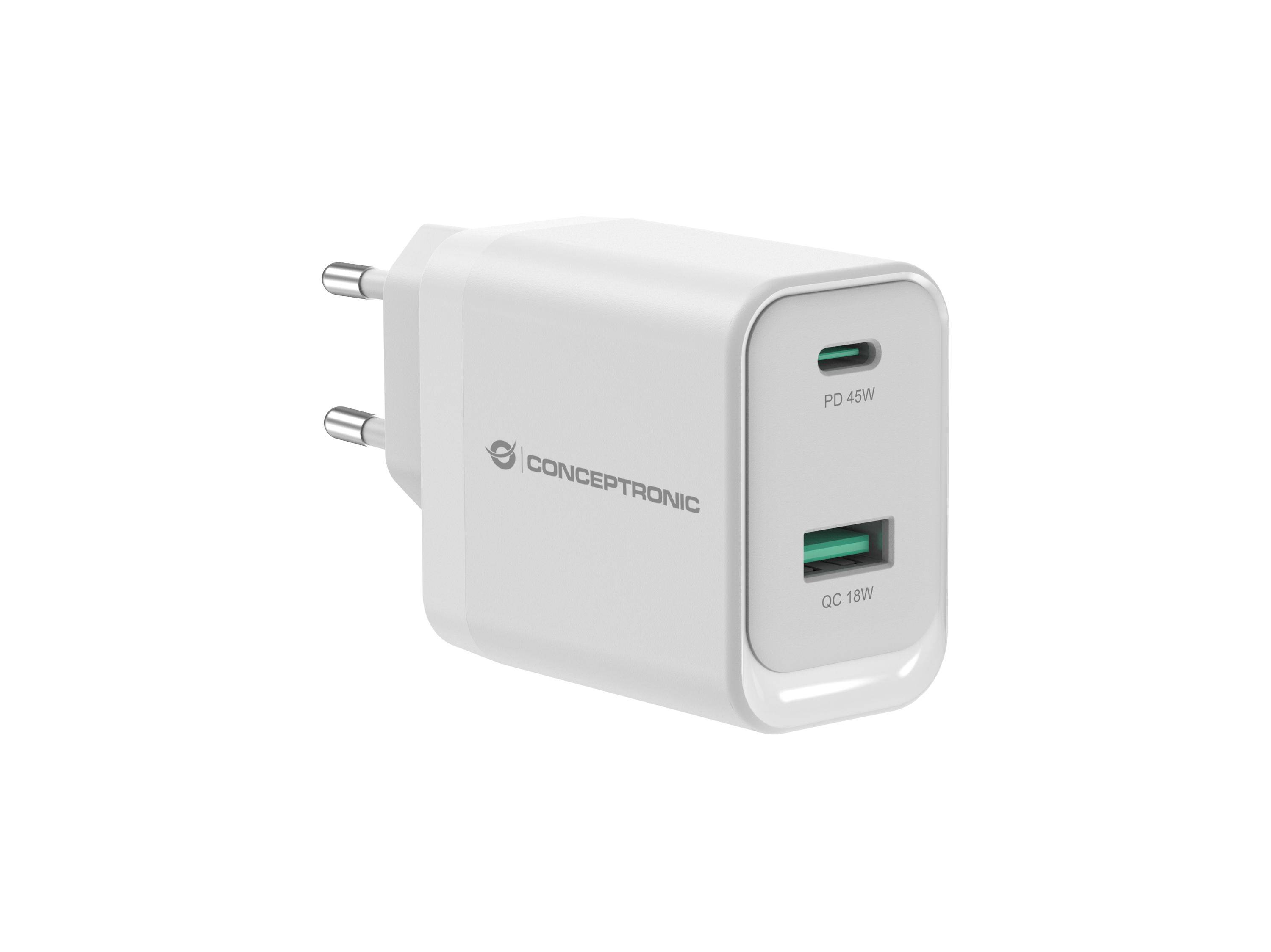 4015867240717 - CONCEPTRONIC Ladegerät 2Port  45W1xUSB-C1xUSB-A       weiß