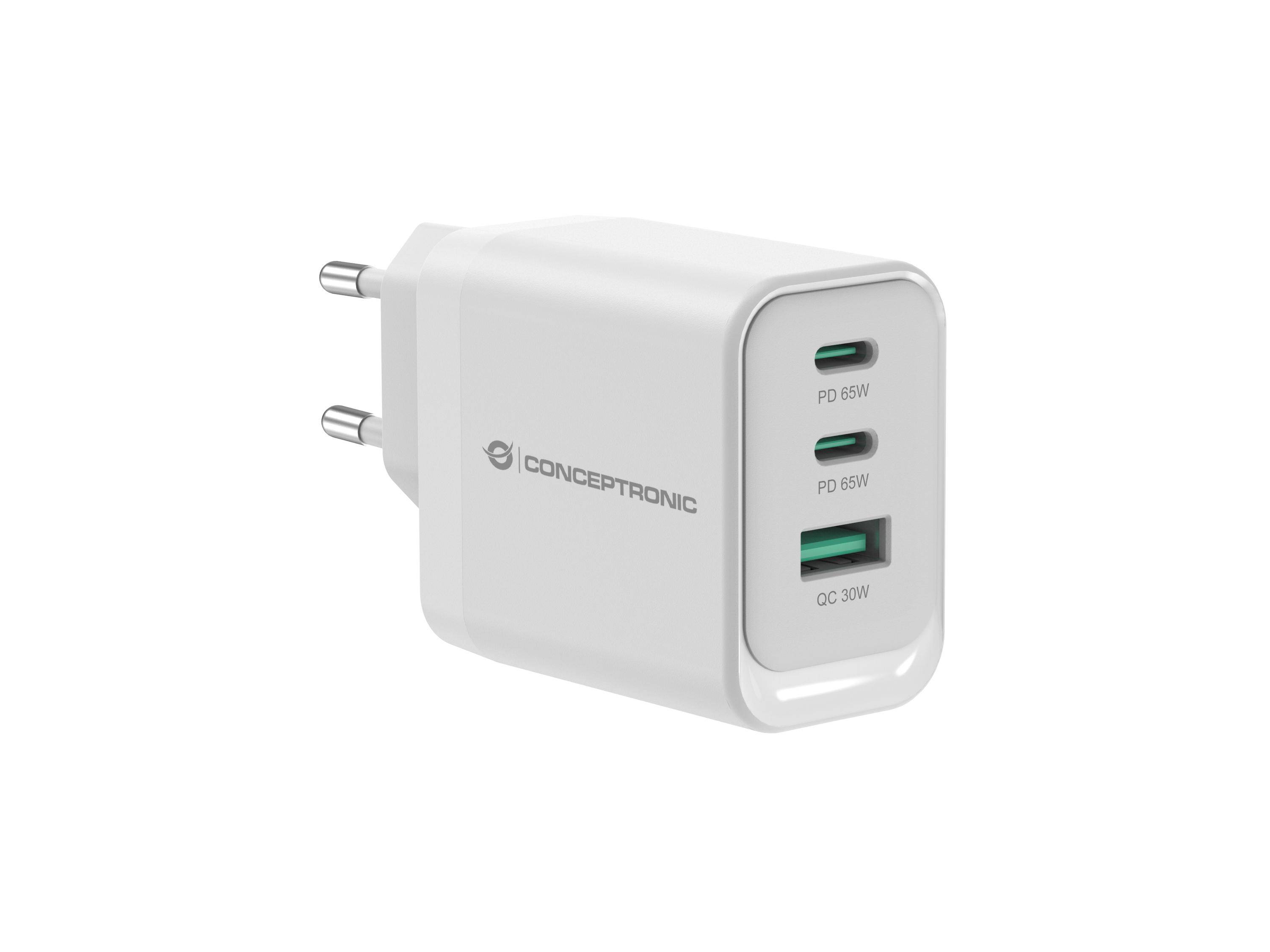 4015867240724 - CONCEPTRONIC Ladegerät 3Port  65W2xUSB-C1xUSB-A       weiß