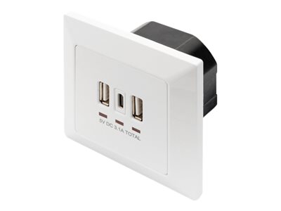 4016032459842 - DIGITUS DA-70618 - USB-outlet - 2 USB sockets 1 USB-C socket - RAL 9003 signal white 4016032459842 - DIGITUS DA-70618 - USB-outlet - 2 USB sockets 1 USB-C socket - RAL 9003 signal white