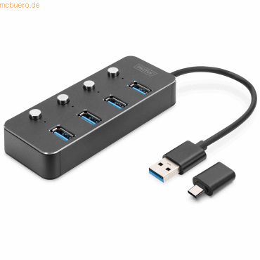 4016032486992 - DA-70247 4 Port USB 30-Hub drehbar einzeln schaltbar LED-Anzeige Dunkelgrau