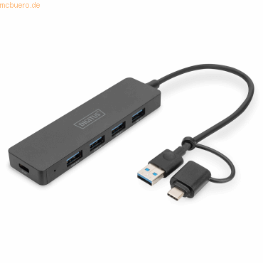 4016032489207 - SlimLine 0 USB 30 Hub 4-Port+USB-C Adapter SlimLine 02m Kabel DA-70235 4016032489207