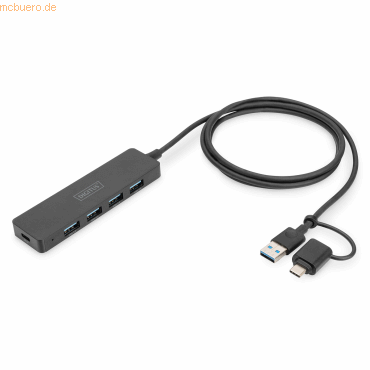 4016032489214 - SlimLine 1 USB 30 Hub 4-Port+USB-C Adapter SlimLine 12m Kabel DA-70236 4016032489214