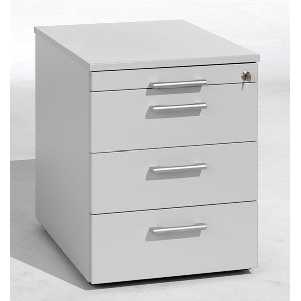 4016058550158 - Rollcontainer Flex 530151LG Holz lichtgrau 3 normale Schubladen mit extra Utensilienauszug abschließbar 4016058550158 Geramöb