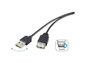 4016138986112 - USB-Kabel USB 20 USB-A Stecker USB-A Buchse 180 m Schwarz beidseitig verwendbarer Steck