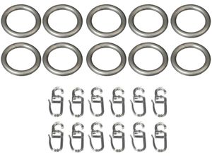 4016318138638 - Gardinenring Liedeco Gardinenstangen (Set 10-St mit Faltenlegehaken) für Gardinenstangen Ø 20 mm silberfarben