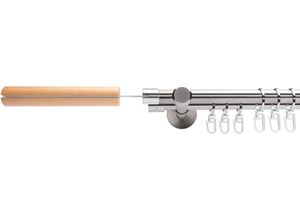 4016318326905 - Gardinenstange Stil Kolding Gr 3 silber (edelstahlfarben) L200cm Ø16mm Edelstahl Holzwerkstoff Gardinenstangen 2-läufig im Fixmaß Ø 16 mm
