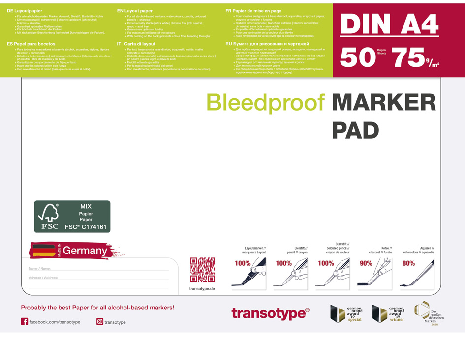 4016443231129 - Markerblock DIN A2 70 g qm 50 Blatt