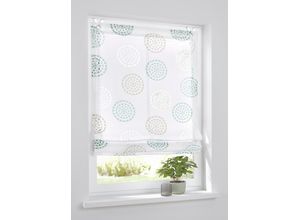 4016478094553 - Raffrollo KUTTI Bella Gr 2 blau (weiß beige türkis) B60cm H140cm Obermaterial 65% Baumwolle 35% Polyester Raffrollos weiß halbtransparent Ausbrenner bedruckt mit Edelstahlhaken