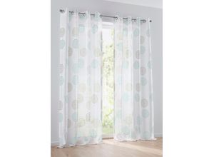 4016478094621 - Vorhang KUTTI Bella Gardinen Gr 145 cm Ösen 135 cm blau (weiß beige türkis) Landhaus Gardinen Gardine Gardine halbtransparent Ausbrenner bedruckt Baumwolle-Polyester