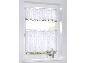 4016478154400 - Scheibengardine »Honey« (1 St) Kurzgardine Baumwolle bestickt Landhaus Spitze Quasten Biene