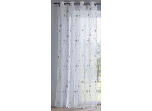 4016478982430 - Vorhang KUTTI Nelly Gr 4 grau (grau weiß) B135cm H245cm Voile Polyester Gardinen mit praktischen Ösen halbtransparent modern bestickt Kreise grau