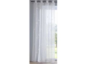 4016478983451 - Vorhang KUTTI Nelly Gr 1 weiß B135cm H145cm Voile Polyester Gardinen mit praktischen Ösen halbtransparent modern bestickt Kreise grau