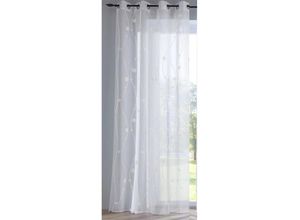 4016478983468 - Vorhang KUTTI Nelly Gr 2 weiß B135cm H175cm Voile Polyester Gardinen mit praktischen Ösen halbtransparent modern bestickt Kreise grau