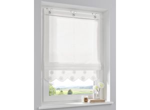 4016478985820 - Raffrollo KUTTI Elly Gr 3 weiß (sanftes weiß) B80cm H130cm Obermaterial 100% Baumwolle Raffrollos Baumwolle bestickter Volant