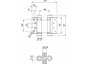 4016753140340 - 3982 2975 80 w Pendeltürband Edelstahl Gr29 Länge 75 mm 15 kg Türstärk - Deni