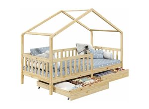 4016787713305 - - Hausbett elea in 90 x 200 cm aus massiver Kiefer mit Schubladen in natur