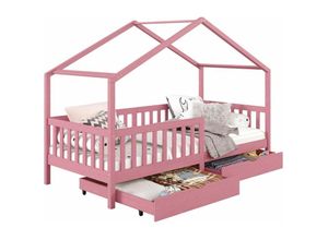 4016787713336 - - Hausbett elea in 90 x 200 cm aus massiver Kiefer mit Schubladen in rosa