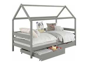 4016787713923 - - Hausbett clia in 90 x 200 cm aus massiver Kiefer mit 2 Schubladen in grau