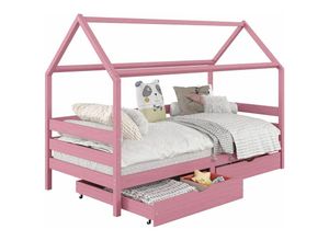 4016787713930 - Hausbett clia in 90 x 200 cm aus massiver Kiefer mit 2 Schubladen in rosa