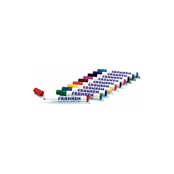 4016946019019 - FRANKEN Weisswandtafel-Marker Rundsp Strichst ca 2-6mm Pigmenttinte trocken abwischb farbsort schwarz rot blau gruen 10Stueck (Z1901)