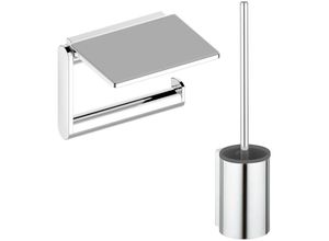 4017214849512 - WC-Set Toilettenpapierhalter mit Anti-Rutsch Einlage Ablage Bürstengarnitur mit Kunststoff-Einsatz grau verchromt Klobürstenhalter Plan - Silber