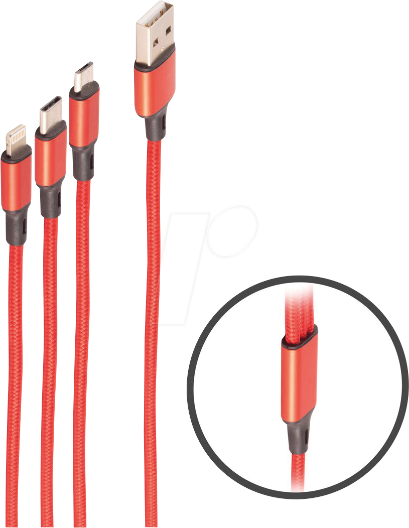 4017538136398 - SHVP BS14-50070 - Ladekabel 3 in 1 für 8-Pin   Micro   USB C rot 12 m