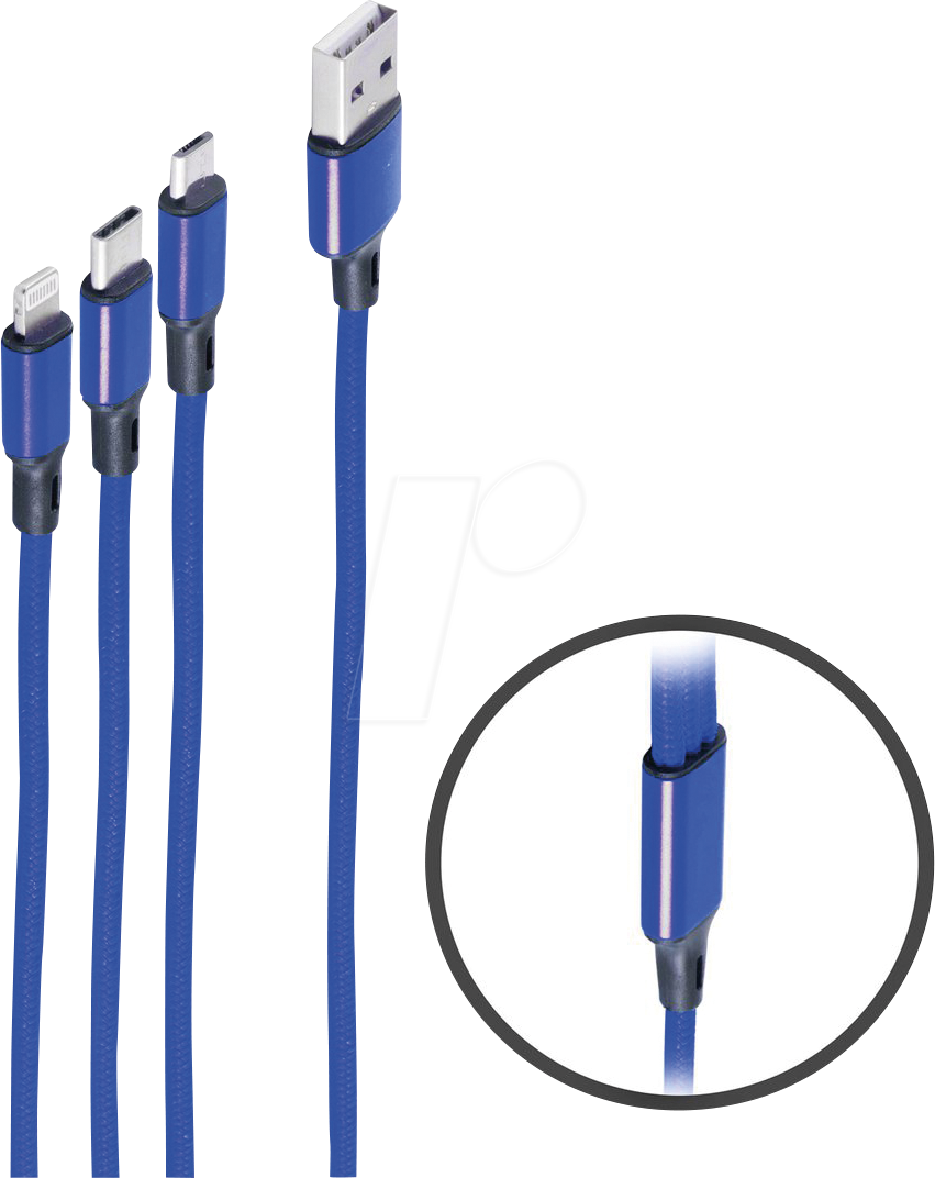 4017538136404 - SHVP BS14-50071 - Ladekabel 3 in 1 für 8-Pin   Micro   USB C blau 12 m