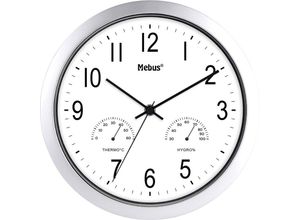 4017805069923 - Mebus - Quarz-Wanduhr analog mit Thermometer Hygrometer ohne 1x aa Batterie Ø225cm silber 4017805069923 - Mebus - Quarz-Wanduhr analog mit Thermometer Hygrometer ohne 1x aa Batterie Ø225cm silber