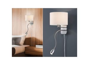 4017807247251 - Hotel-Wandlampe aus Nickel und runder Lampenschirm aus weißem Stoff mit Leselicht L20 cm Trio-Beleuchtung