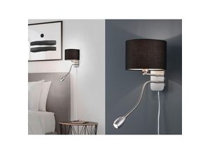 4017807247268 - Hotel-Wandlampe aus Nickel und runder Lampenschirm aus schwarzem Stoff mit Leselampe L20 cm Trio Lighting