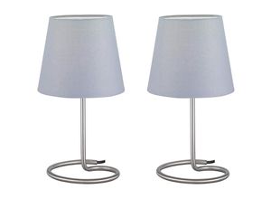 4017807296419 - Reality Leuchten - Tischleuchten 2er set twin Silber matt Stoffschirm Grau Ø18cm Höhe 33cm