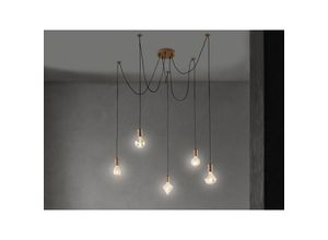 4017807356045 - Leuchten - Minimal cord Spinnenlampe mit Baldachin in Kupfer antik und fünf E27 Fassungen