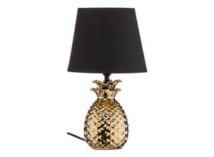 4017807377590 - Reality Leuchten - Textil Nacht Schreib Tisch Lampe schwarz gold Ananas Design Keramik Leuchte R50421079