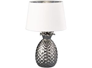 4017807377620 - Reality Leuchten - Tisch Lampe Keramik Ananas Design silber Wohn Zimmer Textil Leuchte weiß R50431089