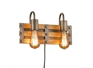 4017807442564 - Leuchten - 2-flammige Holzbrett Wandlampe khan mit ausgefallenem Vintage Industriedesign