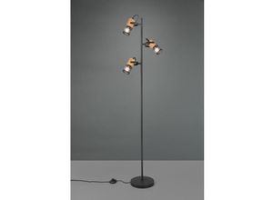 4017807467727 - Dreiflammige TOSH Stehlampe mit schwenkbaren Metallgeflecht Spots Schwarz & Holz