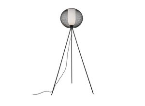 4017807505092 - Leuchten - Tripod Stehlampe filo Metall Gitterschirm Schwarz mit Glas Weiß 150cm
