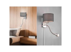 4017807508680 - Webmarketpoint - Hotel-Wandlampe aus Nickel und runder Lampenschirm aus grauem Stoff mit Lese-Trio-Beleuchtung