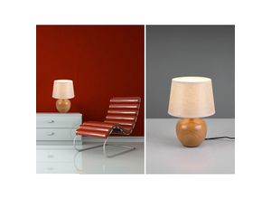 4017807524345 - Webmarketpoint - Luxor Tischlampe Holzoptik Basis Beige Stoff Lampenschirm Trio Beleuchtung