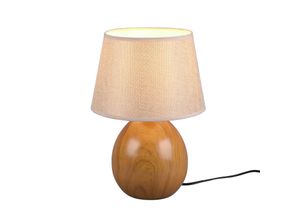 4017807524352 - Webmarketpoint - Große Tischlampe Fuß in Holzoptik Beige Lampenschirm aus Stoff Luxor Trio Lighting