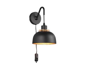 4017807537390 - Reality Leuchten - Wandleuchte punch mit Schalter Metall Schwarz Gold mit Drahtgeflecht ø 18cm